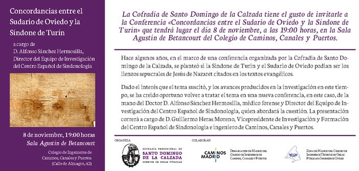 Concordancias con el Sudario de Oviedo y la Síndone de Turín – Conferencia el 8 de noviembre