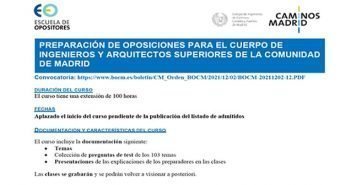 Preparación de oposiciones para el Cuerpo de Ingenieros y Arquitectos Superiores de la Comunidad de Madrid